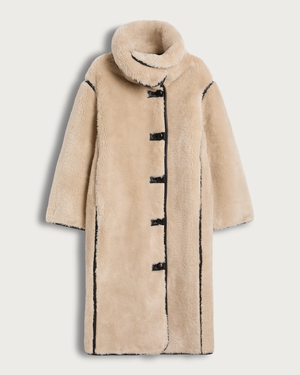 image 1 of F&F Faux Shearling Toggle Fastening Coat in Cream