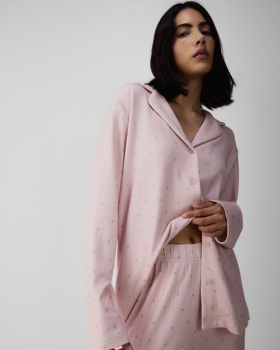 image 1 of F&F Pointelle Floral Print Revere Pyjama Set in Multi Pink