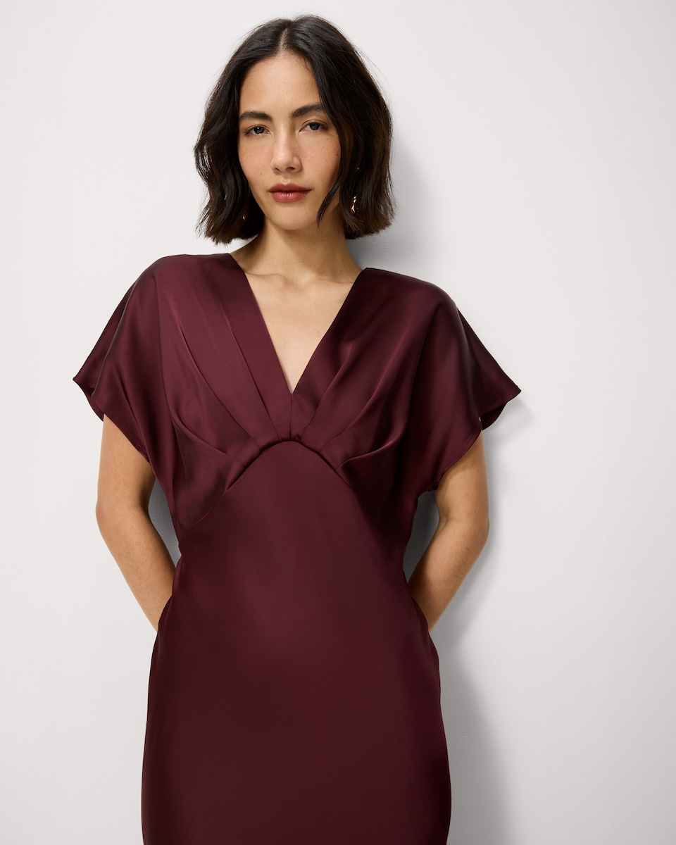 image 1 of F&F Satin V Neck Midi Dress in Red