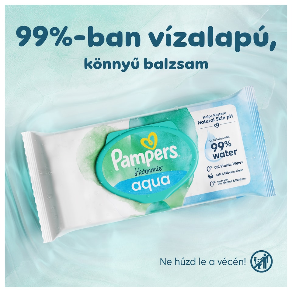 Pampers Harmonie Aqua Nedves Törlőkendő, 3 Csomag = 144 db  1. kép