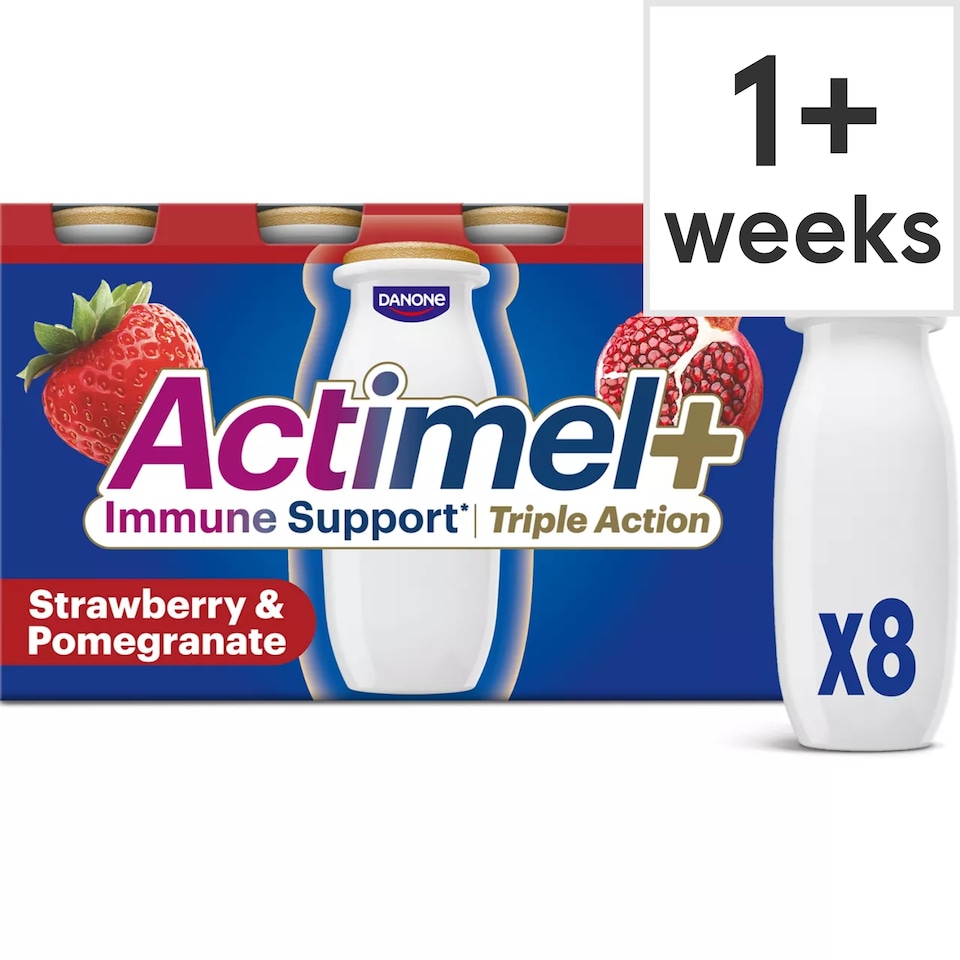 image 1 of Actimel+ Triple Action 100% Vitamin D Strawberry & Pomegranate Yoghurt Drink 8x100g