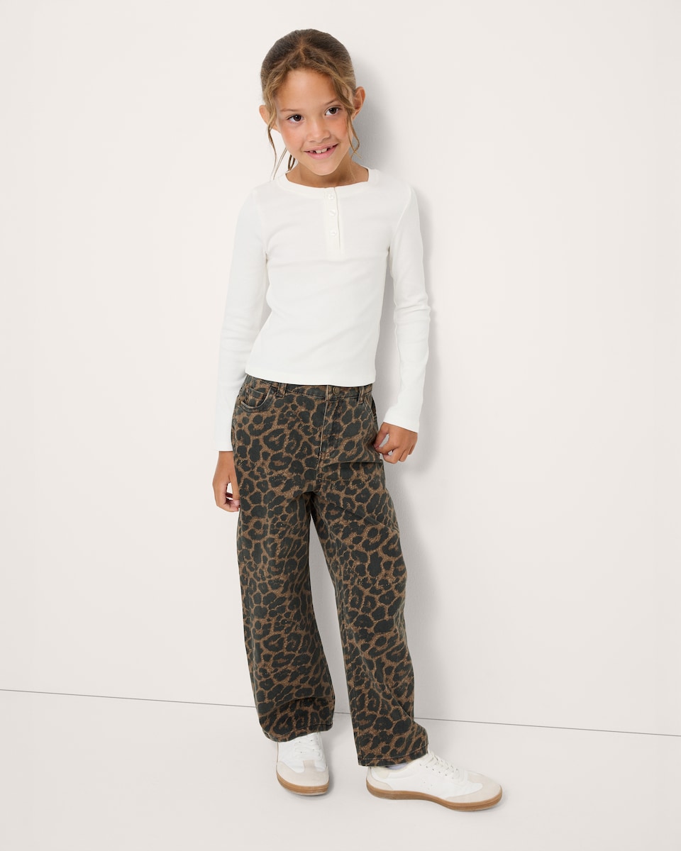 image 1 of F&F Girls Cotton Rich Ribbed Henley Top in White