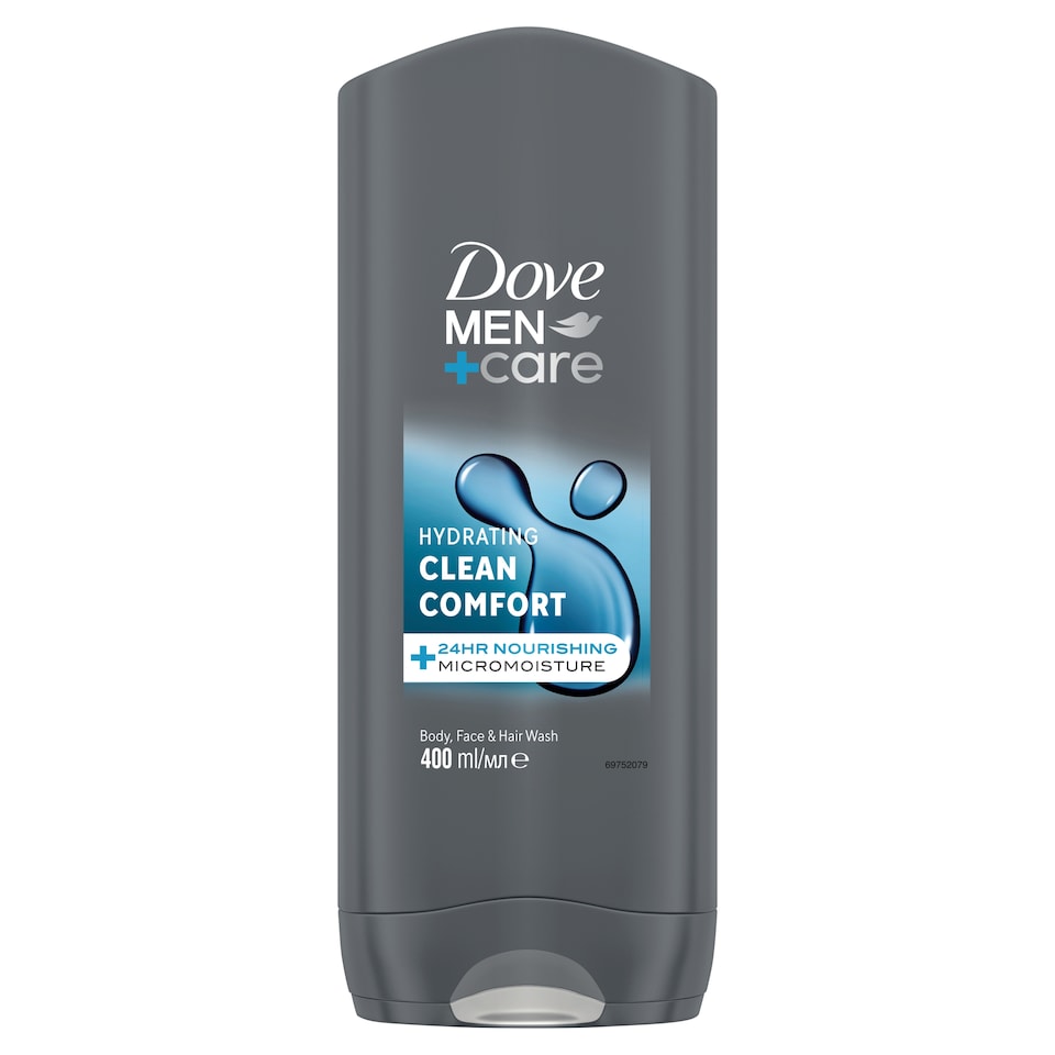 Dove Men+Care Hydrating Clean Comfort tusfürdő testre, arcra, hajra 400 ml