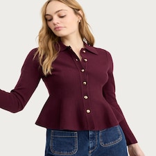 F&F Peplum Hem Button Up Cardigan in Purple
