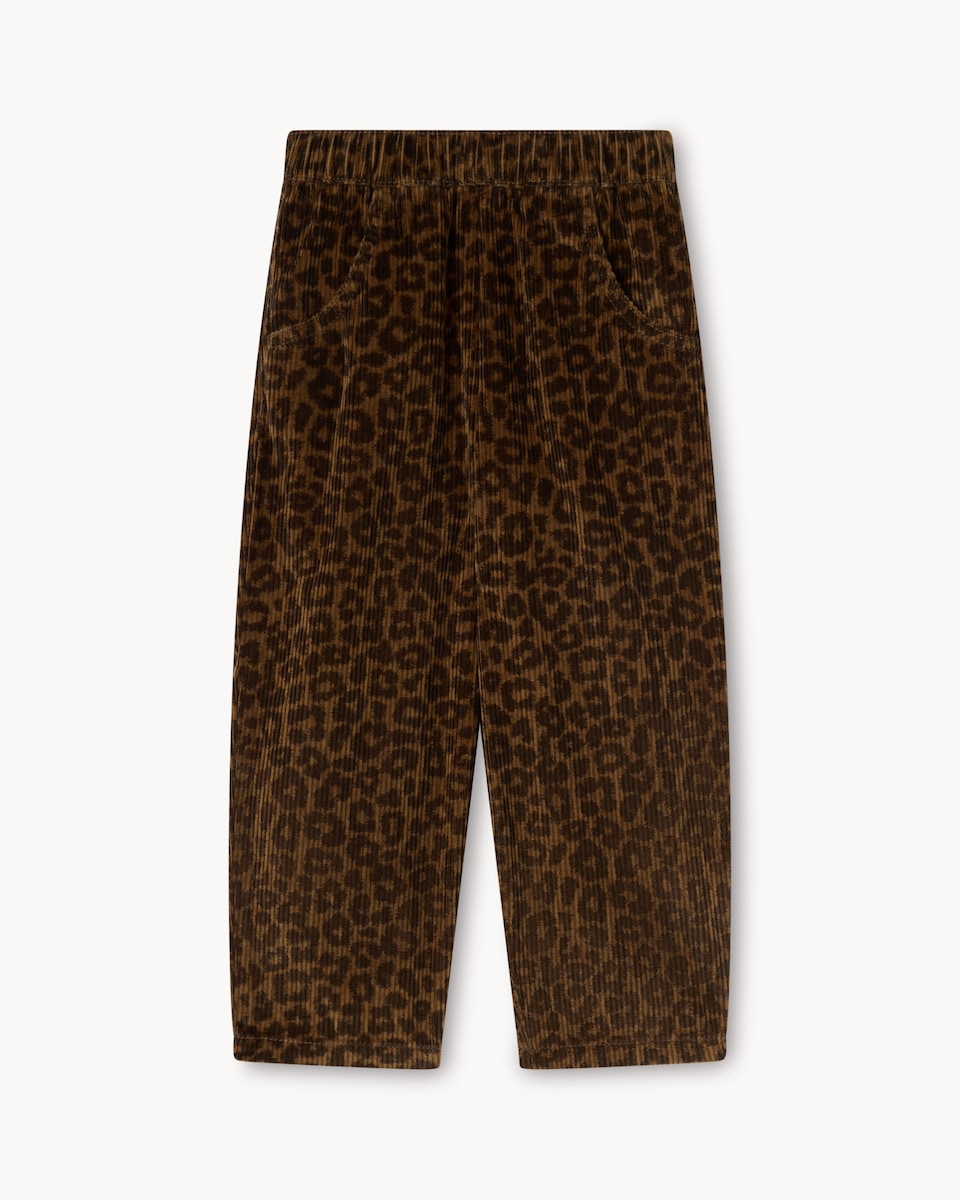image 1 of F&F Girls Pure Cotton Leopard Print Corduroy Trousers in Multi Brown