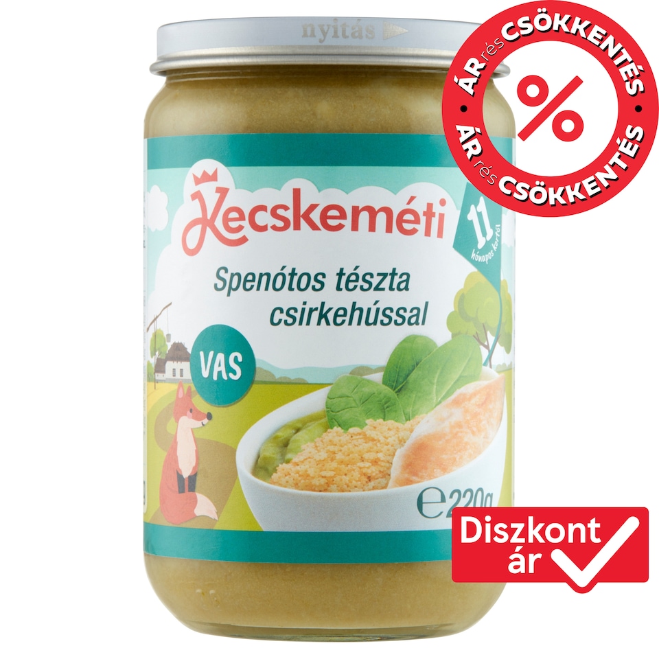 Kecskeméti spenótos tészta csirkehússal bébiétel 11 hónapos kortól 220 g