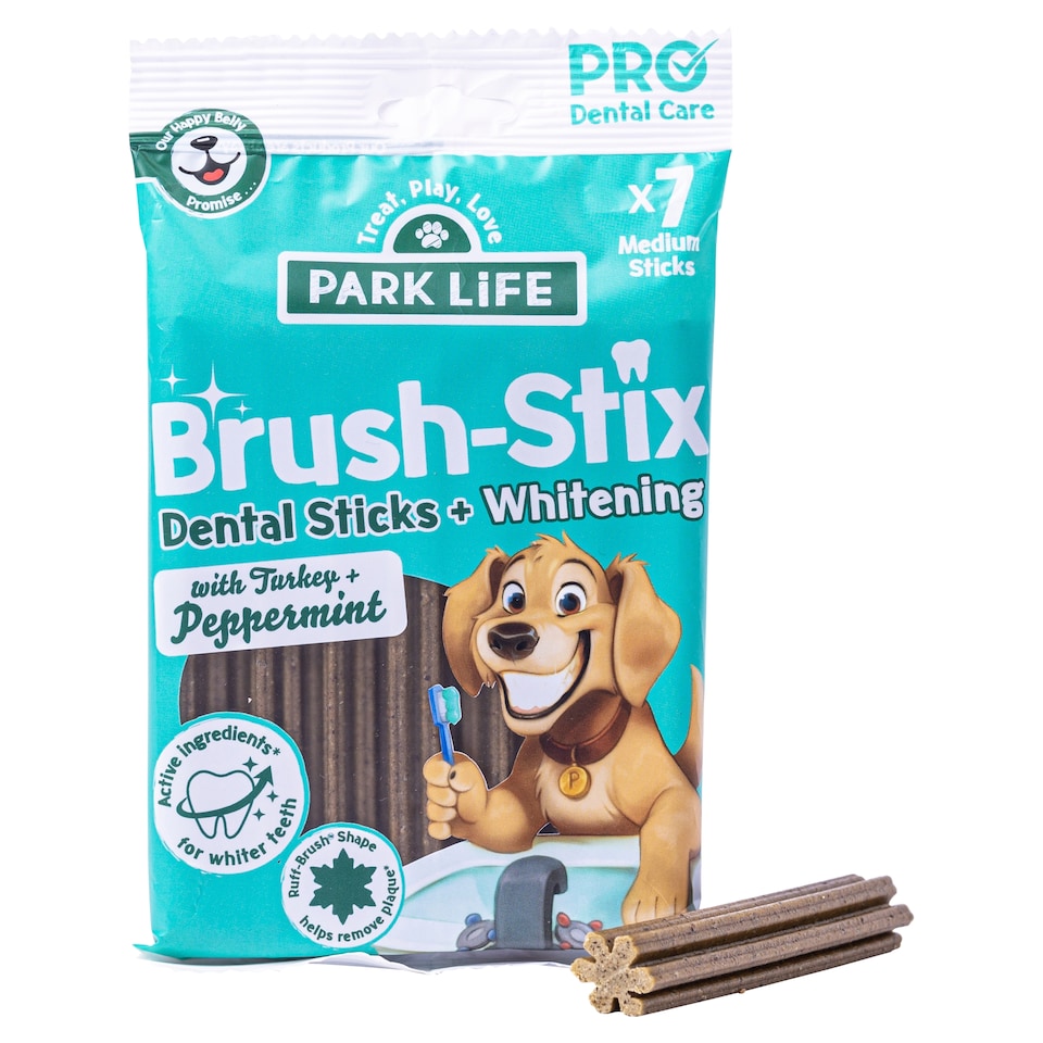 image 1 of PARK LIFE Brush-Stix Turkey & Peppermint Whitening Dog Dental Sticks 7 Pack 180g