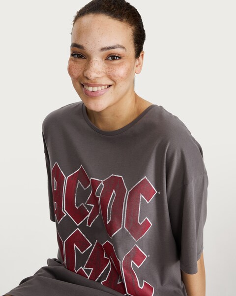 AC/DC Pure Cotton Band Slogan Nightshirt in Grey - Tesco Groceries