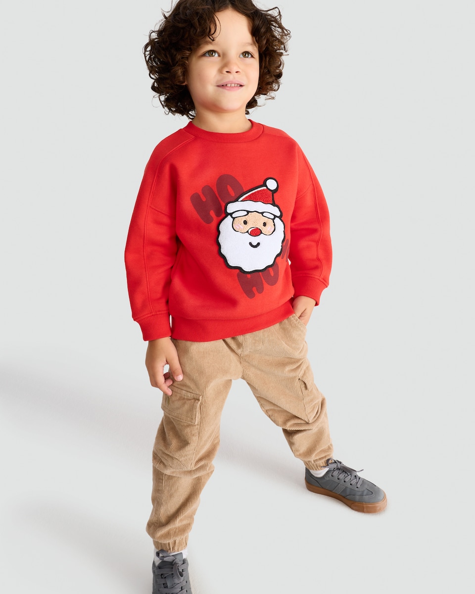 image 1 of F&F Boys Cotton Rich Ho Ho Ho Print Sweatshirt in Red