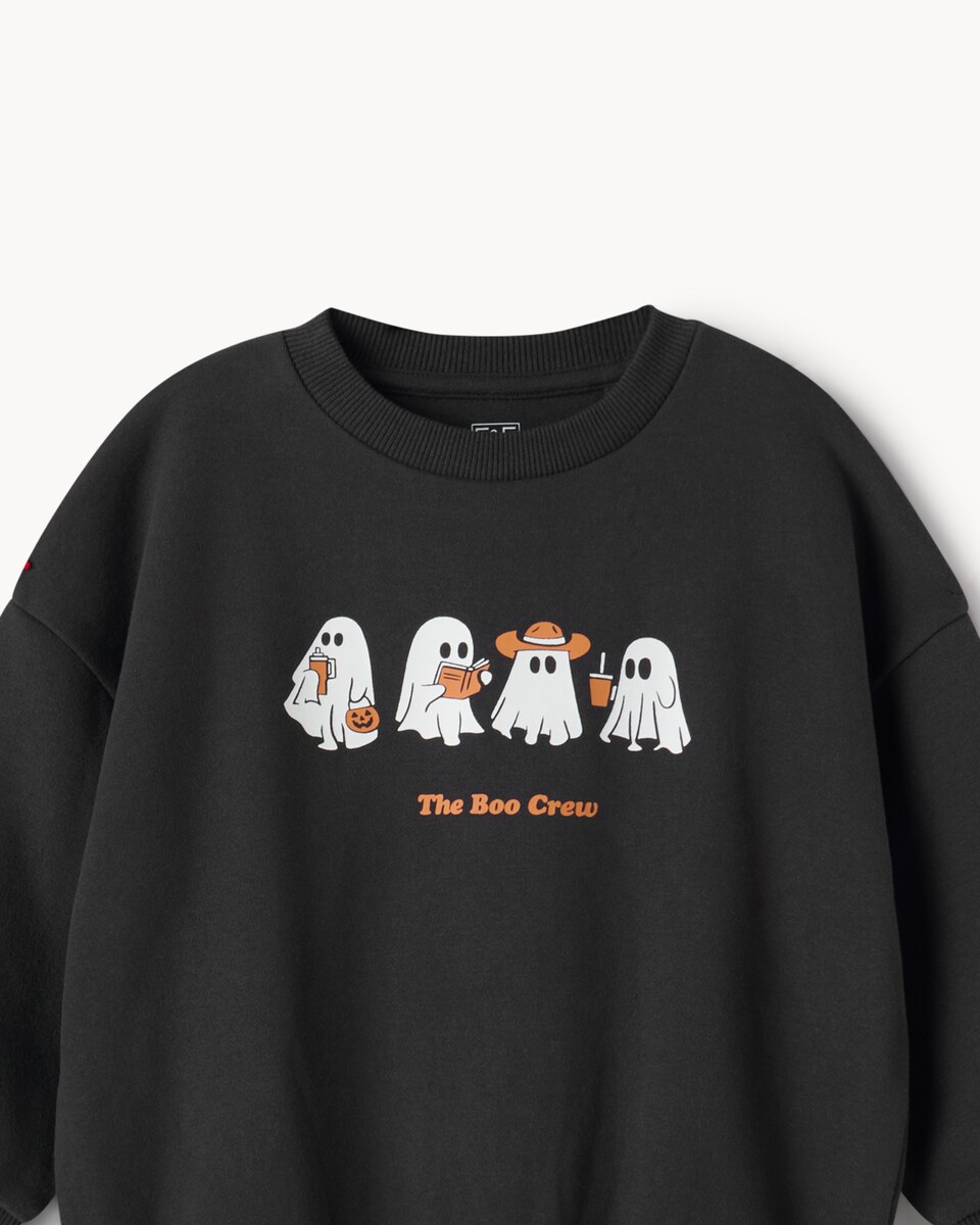 image 1 of F&F Boys Cotton Rich Halloween Boo Crew Sweatshirt in Black