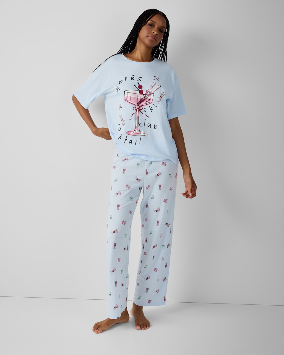 image 1 of F&F Pure Cotton Cocktail Print Pyjama Bottoms in Blue