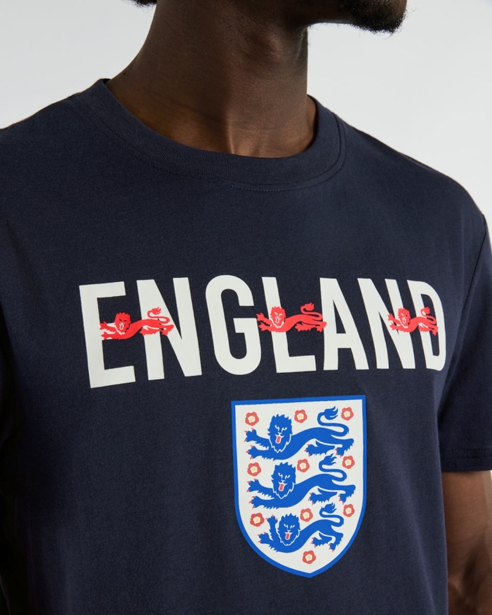image 1 of England Three Lions Crest T-Shirt in Navy