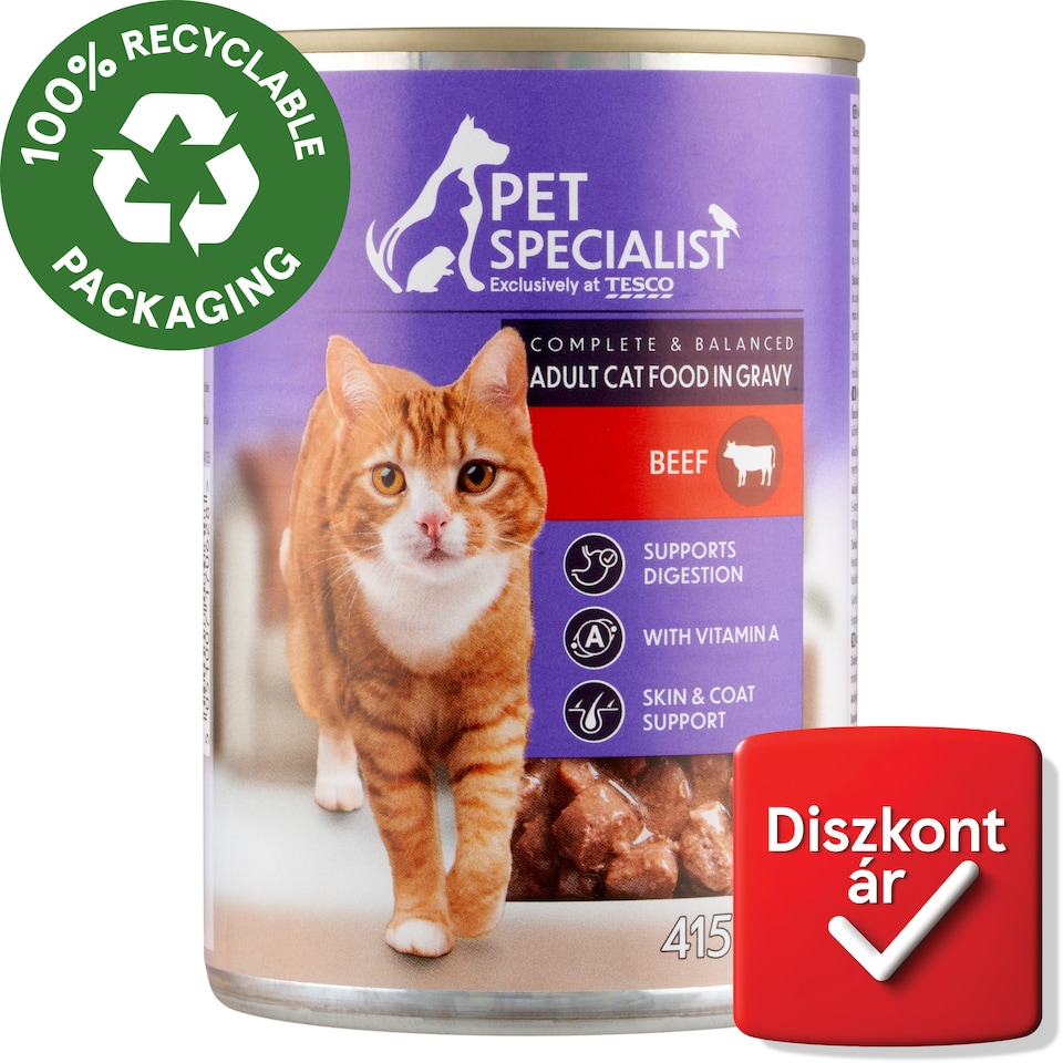 Pet Specialist teljes értékű állateledel felnőtt macskák számára, falatkák marhával szószban 415 g