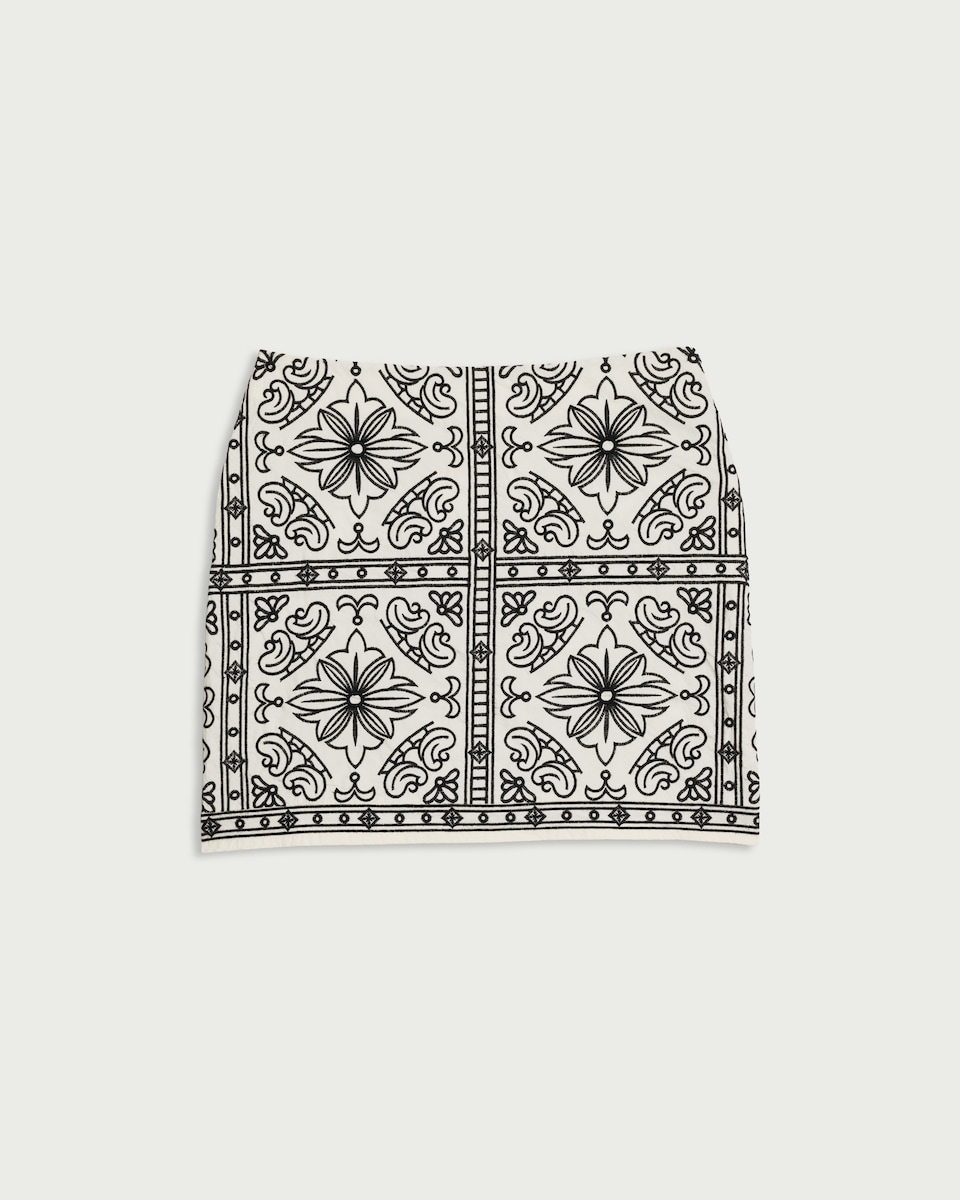 image 1 of The F&F Edit Pure Cotton Embroidered Mini Skirt in Cream