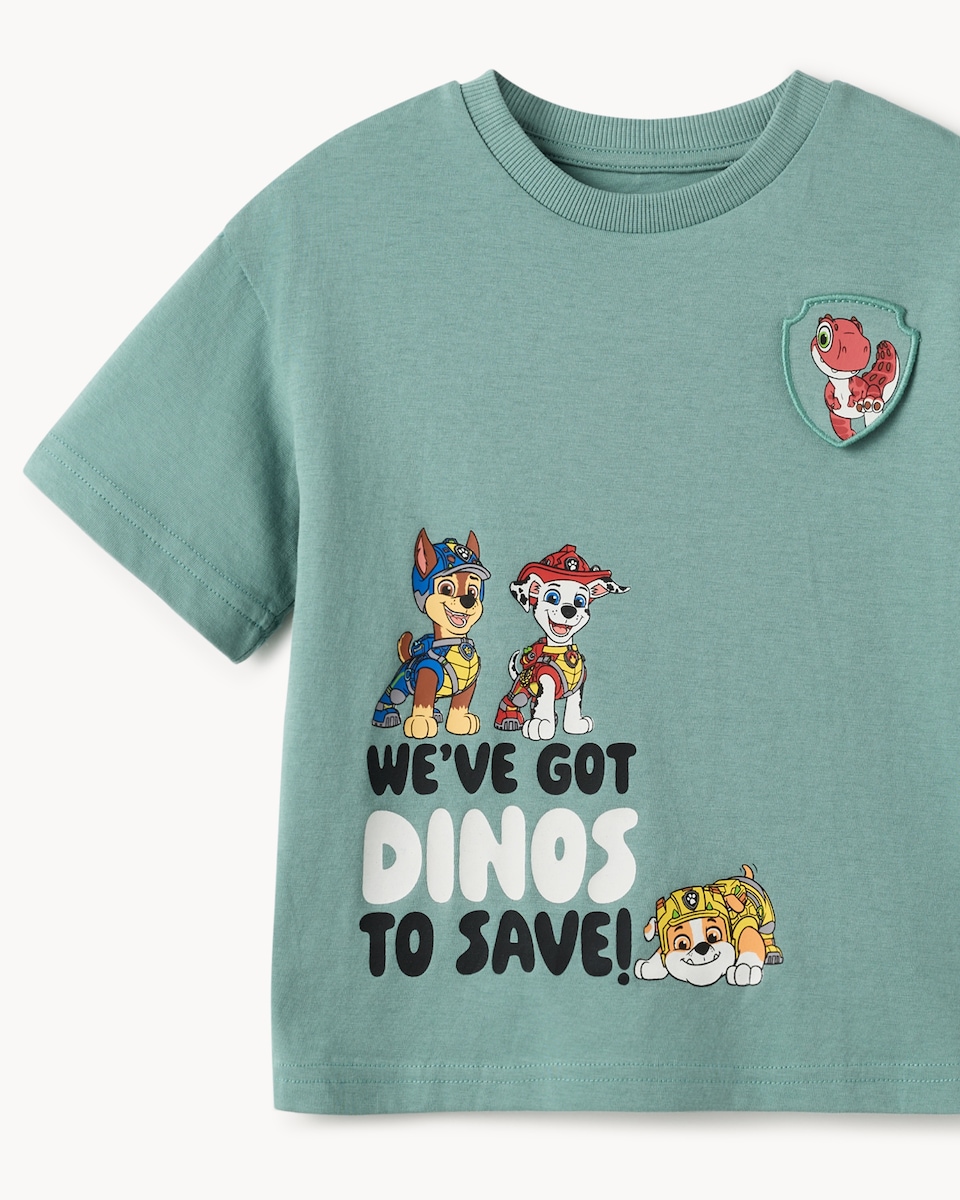image 1 of Paw Patrol Pure Cotton Dino T-Shirt in Teal