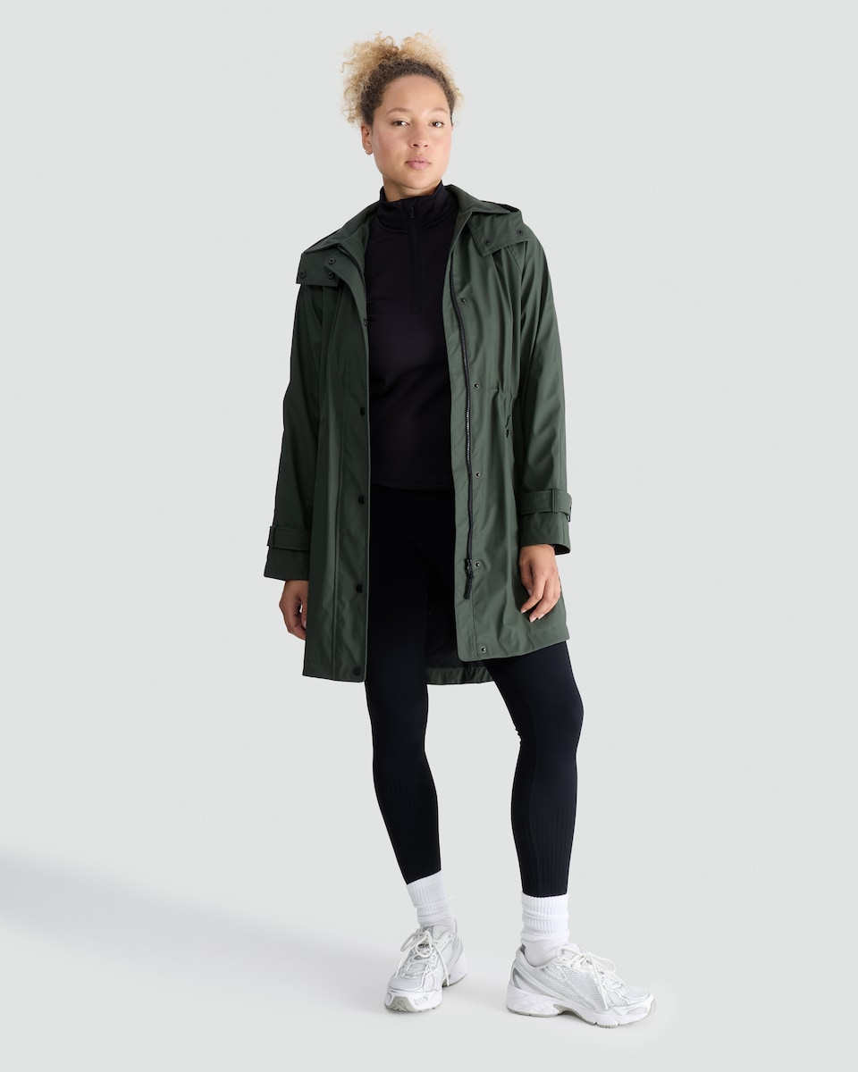 image 1 of F&F Hooded Collared Shower Resistant Raincoat in Khaki