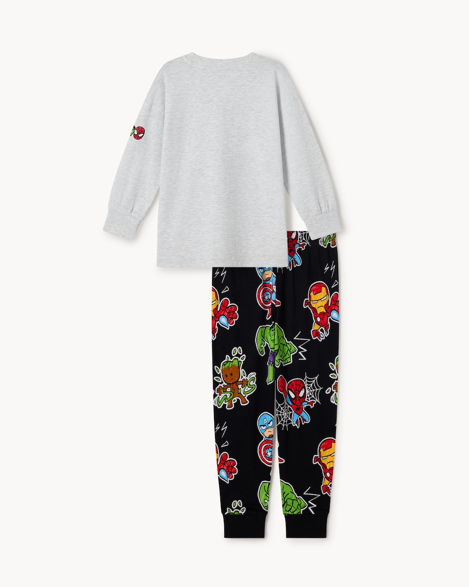 image 1 of Marvel Heroes Cotton Rich Pyjama Set in Grey