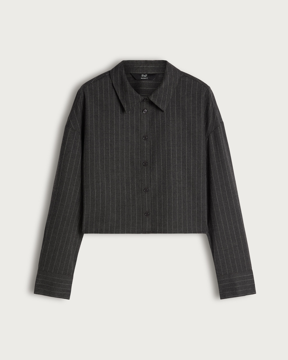 F&F Pinstripe Cropped Long Sleeved Shirt in Grey