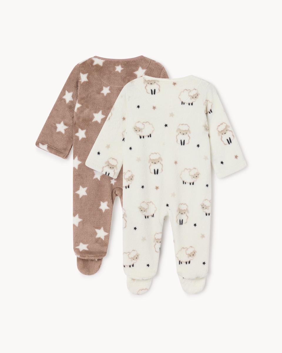 image 1 of F&F Baby 2-Pack Star and Sheep Fleece Sleepsuits in Neutral