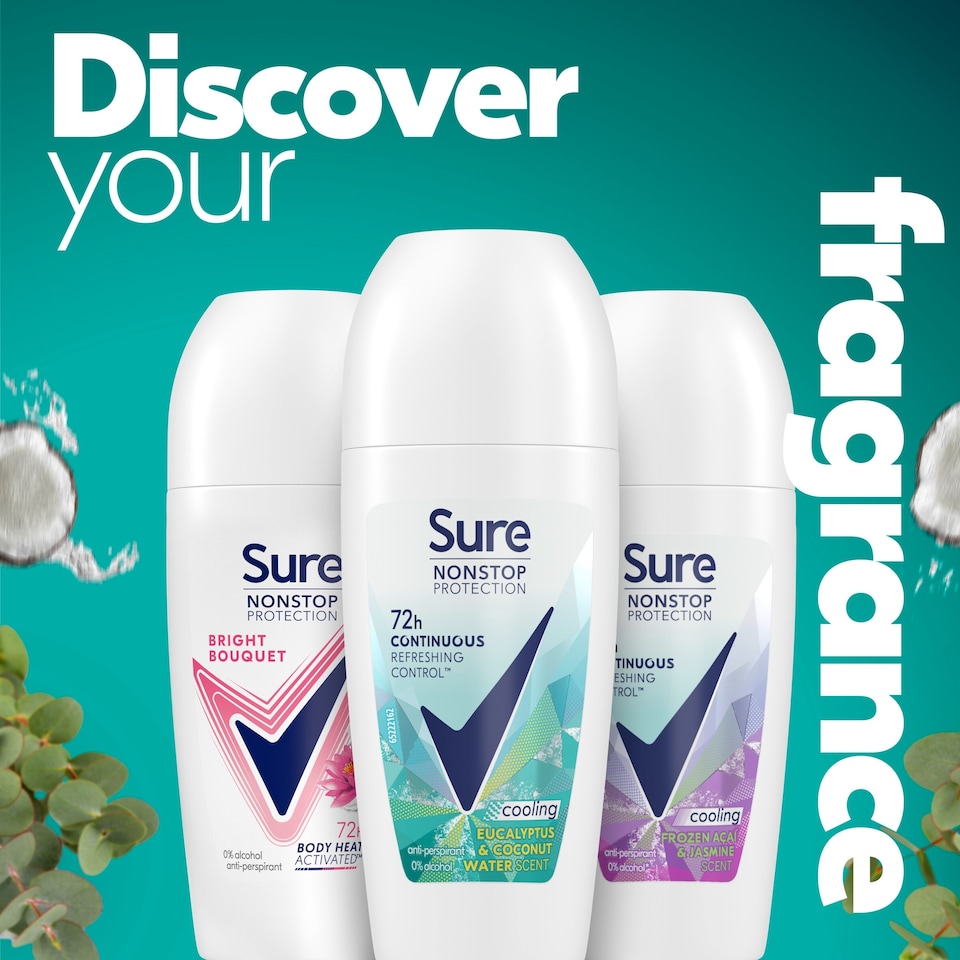 image 1 of Sure Women Eucalyptus & Coconut water Scent 72h Nonstop Roll-On Antiperspirant Deodorant 50ml