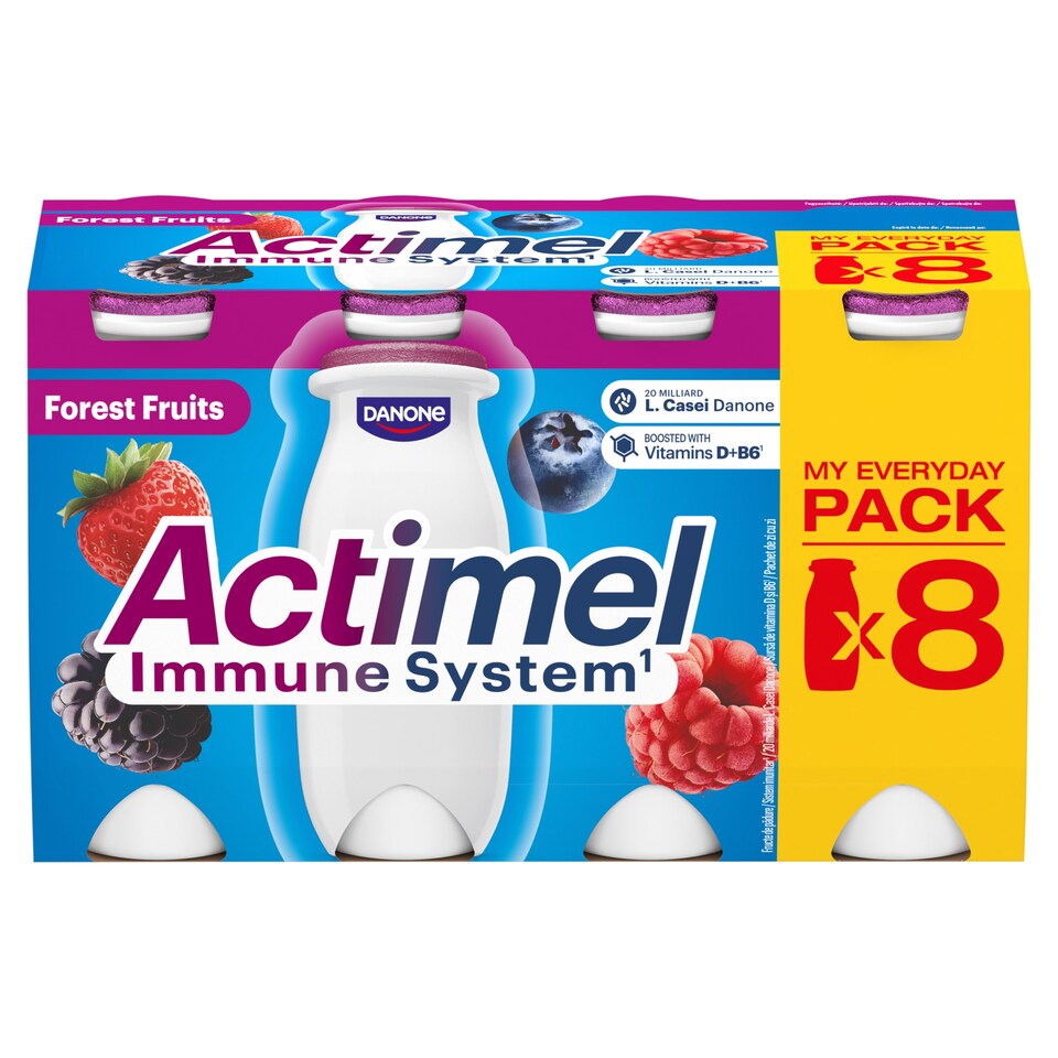 Danone Actimel Forest Fruit-Flavour Low-Fat Fermented Drink with Vitamins B6 and D 8 x 100 g (800 g)
