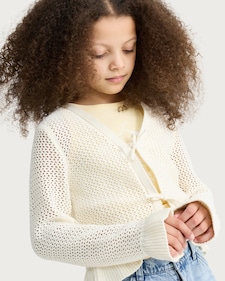 F&F Girls Pure Cotton Knitted Tie Front Cardigan in Cream