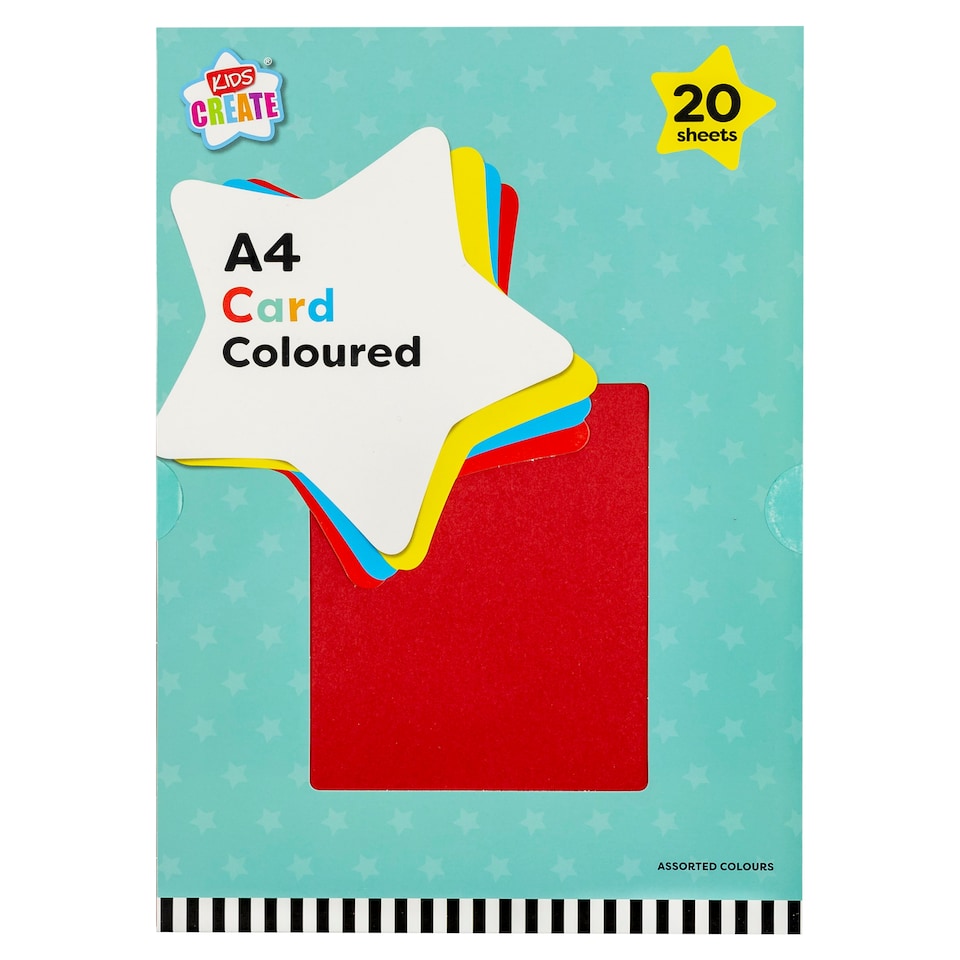 KIDS CREATE COLOURED CARD A4 (20 pack)