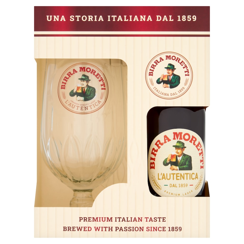 Birra Moretti Premium Lager and Pint Glass 330ml