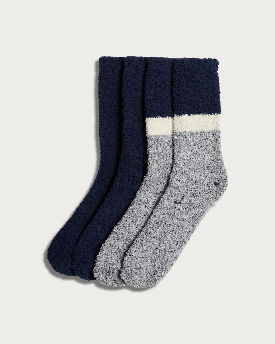 F&F 2-Pack Colourblock Fluffy Socks in Navy