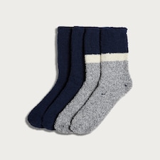 F&F 2-Pack Colourblock Fluffy Socks in Navy