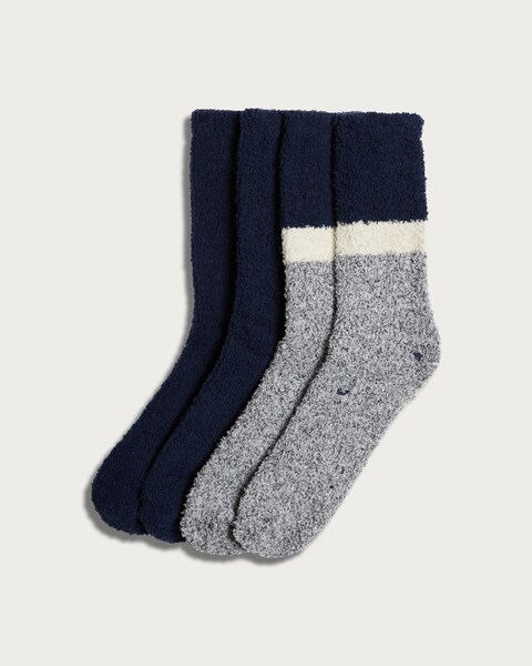 F&F 2-Pack Colourblock Fluffy Socks in Navy - Tesco Groceries