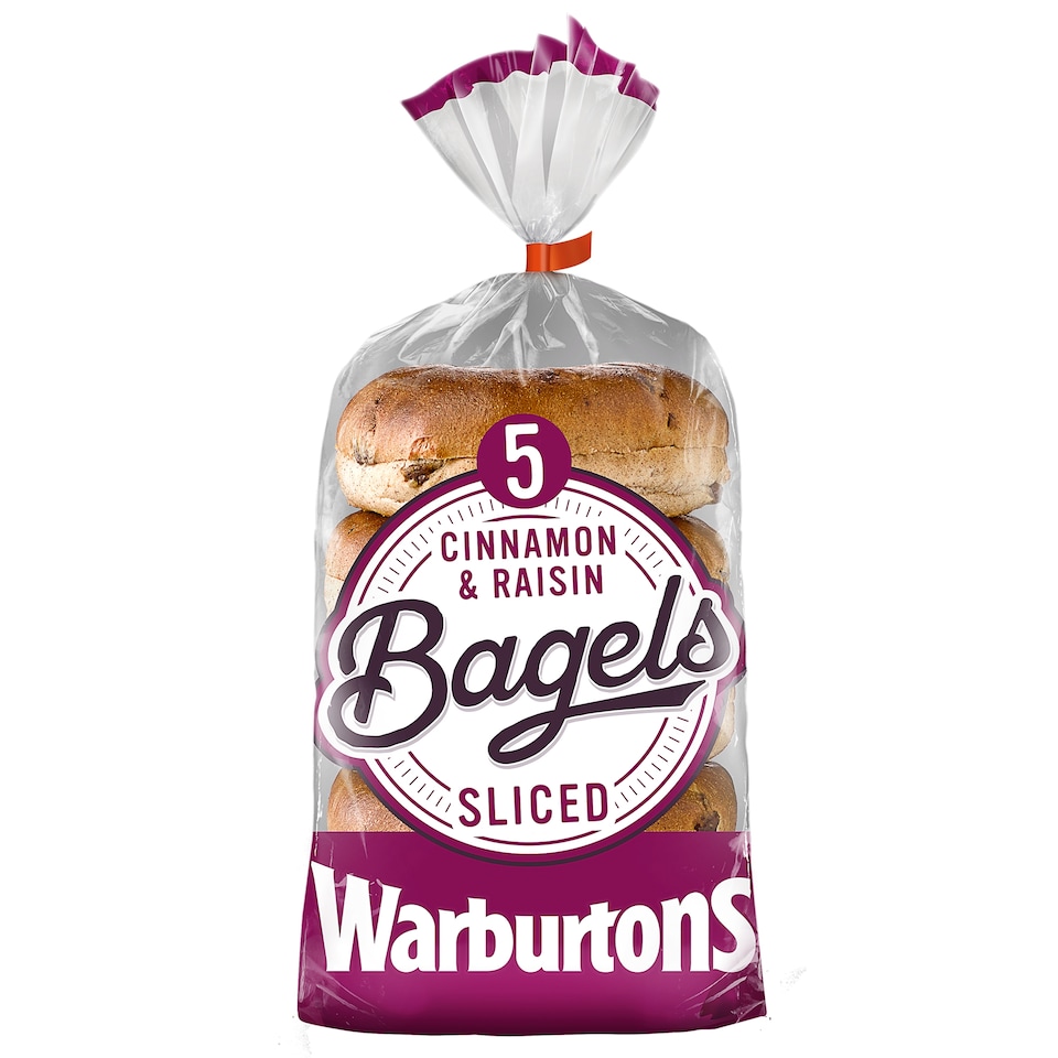 image 1 of Warburtons Cinnamon & Raisin Bagels Sliced 5 Pack