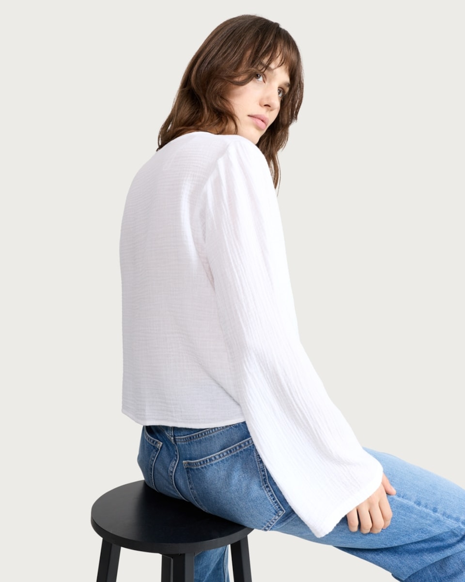 image 1 of F&F Pure Cotton Tie Front Blouse in White