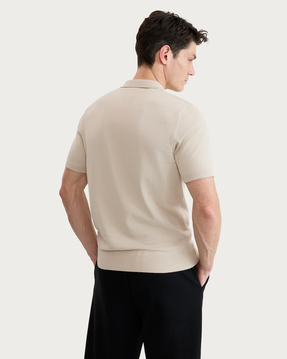 image 1 of F&F Pure Cotton Knitted Short Sleeved Polo Shirt in Neutral