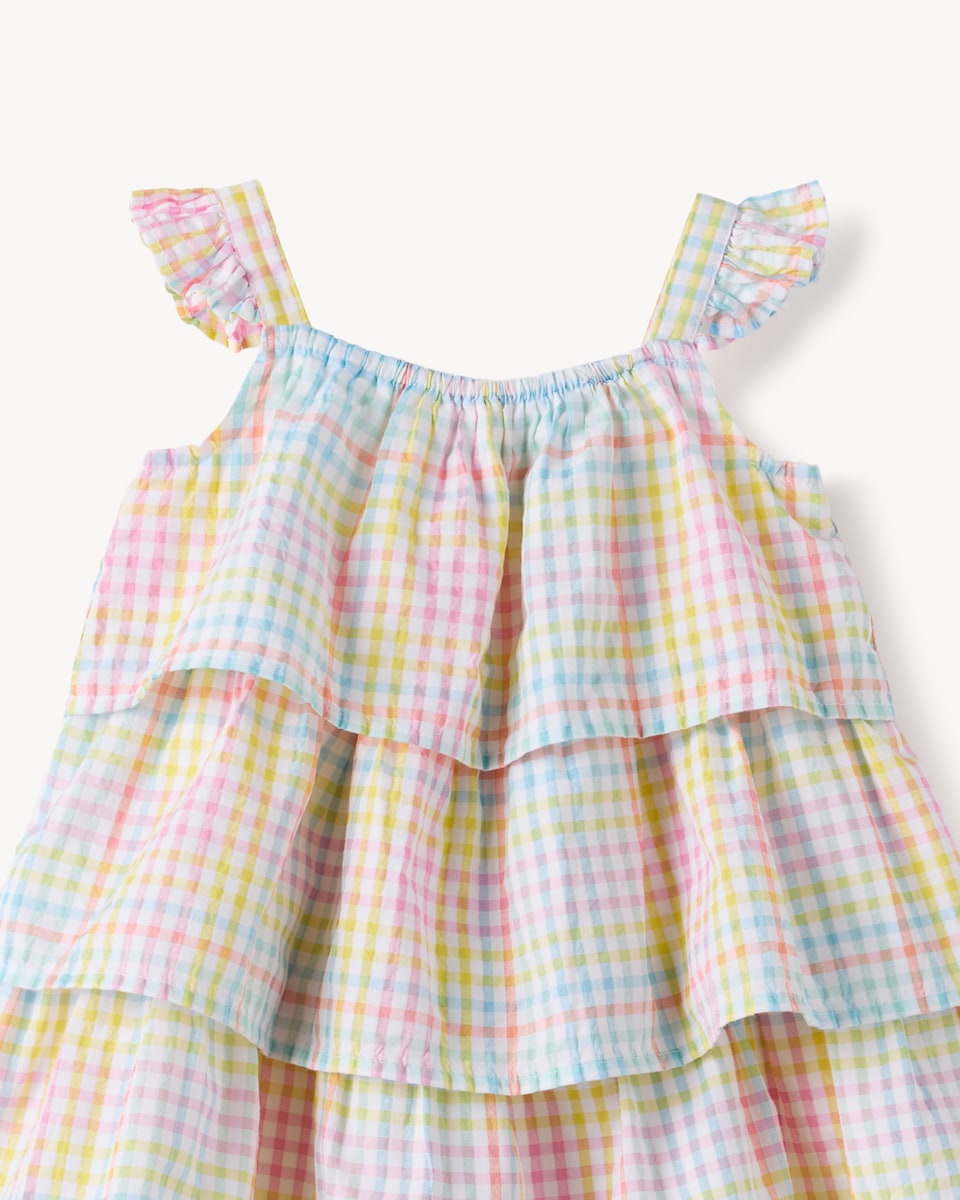 image 1 of F&F Baby Cotton Rich Gingham Dress in Multi Pink