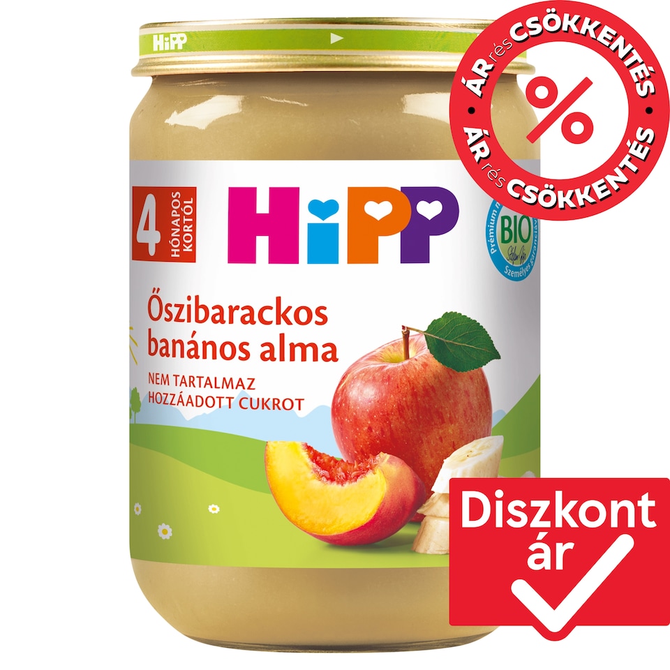 HiPP bio őszibarackos-banános alma bébidesszert 4 hónapos kortól 190 g