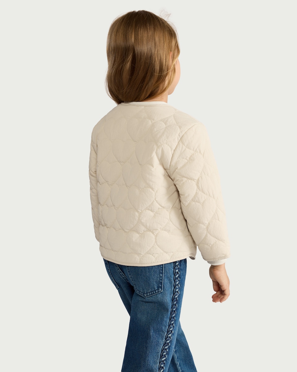 image 1 of F&F Girls Quilted Bow Front Jacket in Cream
