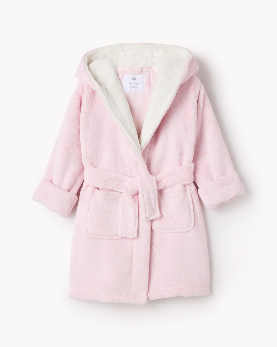 image 1 of F&F Girls Fleece Hooded Dressing Gown in Pink