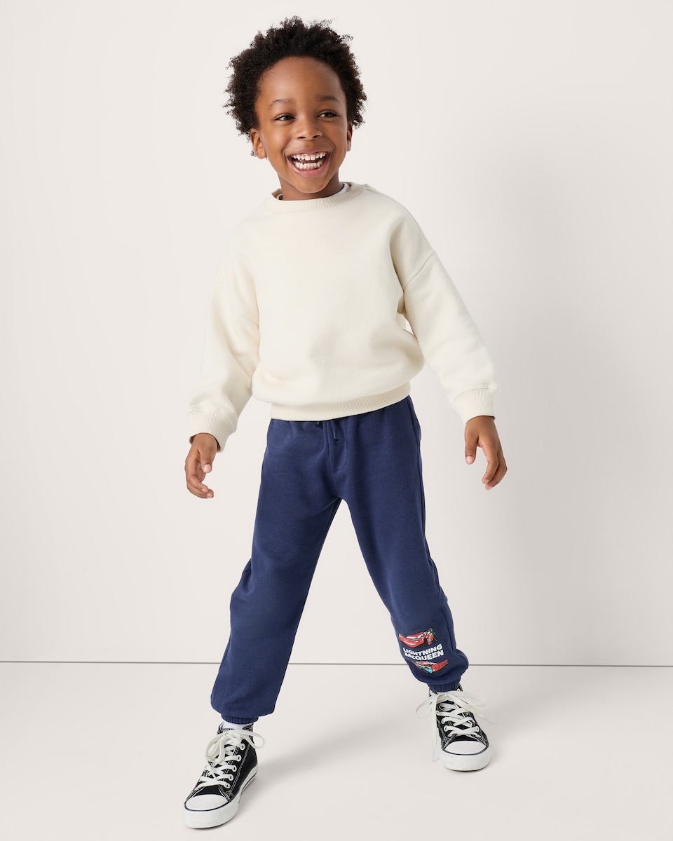 image 1 of Disney Lightning McQueen Cotton Rich Cuffed Joggers in Navy