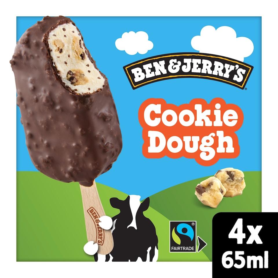 image 1 of Ben & Jerry's Cookie Dough Ice Cream Sticks 4x65ml