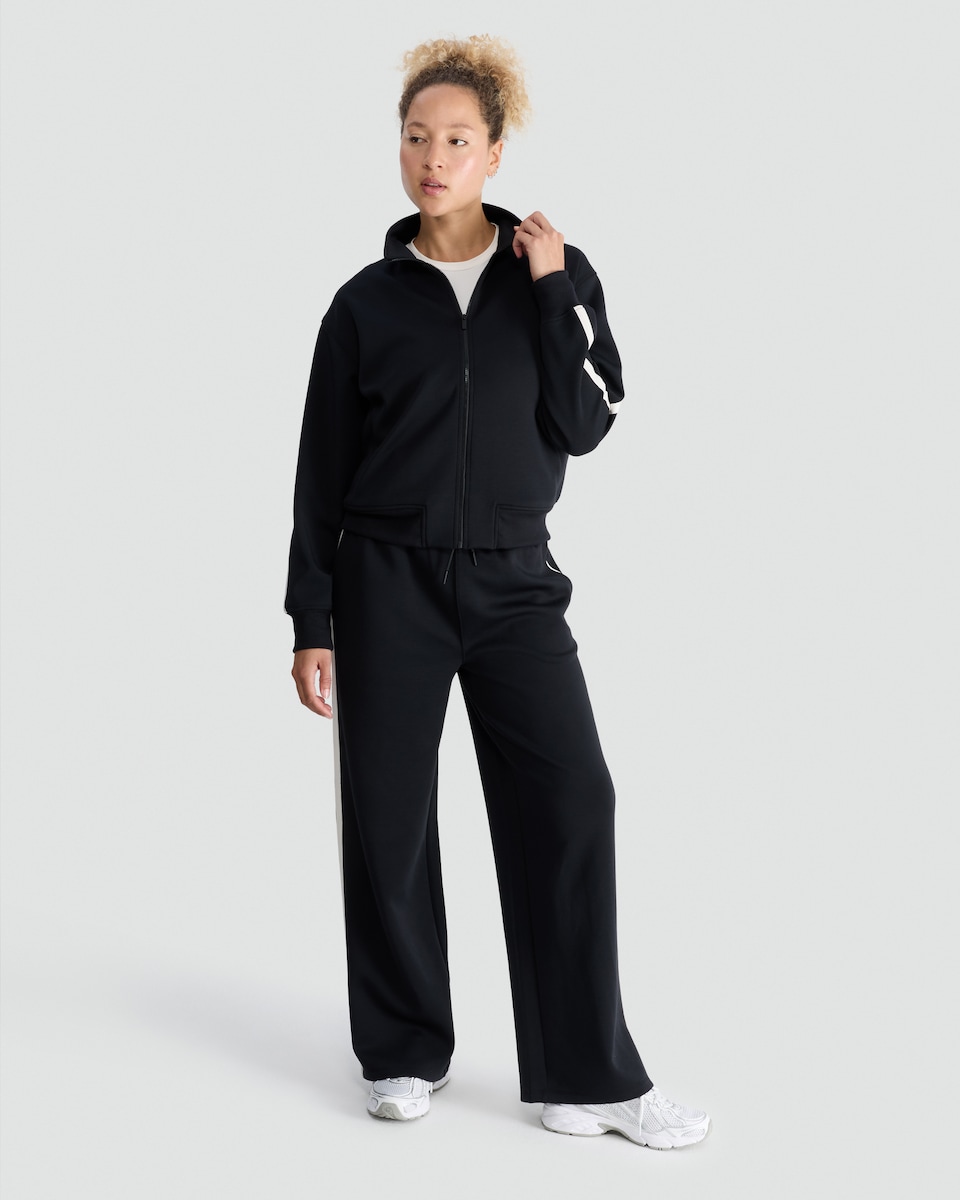 image 1 of F&F Active Wide Leg Side Stripe Joggers in Black
