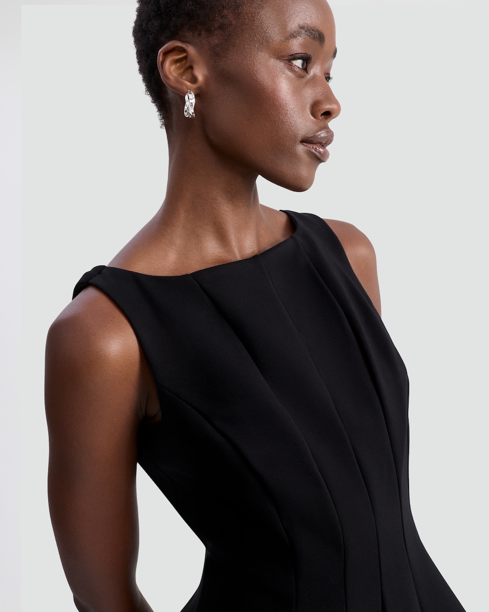 image 1 of F&F Ponte Sleeveless Pleated Dress in Black
