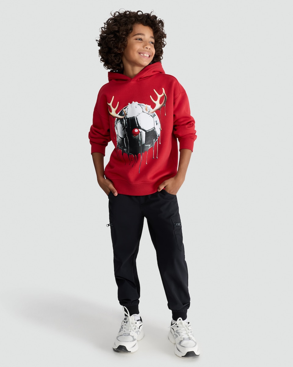 image 1 of F&F Boys Cotton Rich Football Antlers Hoodie in Red
