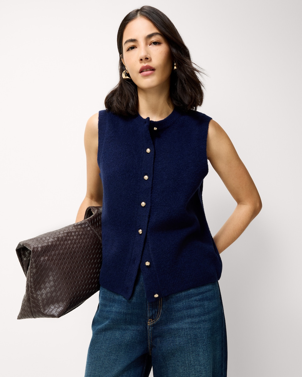 image 1 of F&F Knitted Crew Neck Vest in Navy