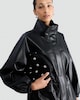 image 3 of F&F Faux Leather High Neck Cinched Waist Jacket in Black