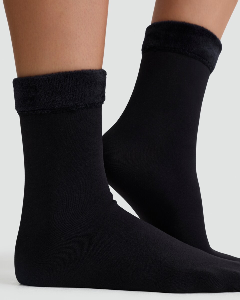 image 1 of F&F WARMPLUS™ Medium Warmth Velvet Thermal Socks in Black