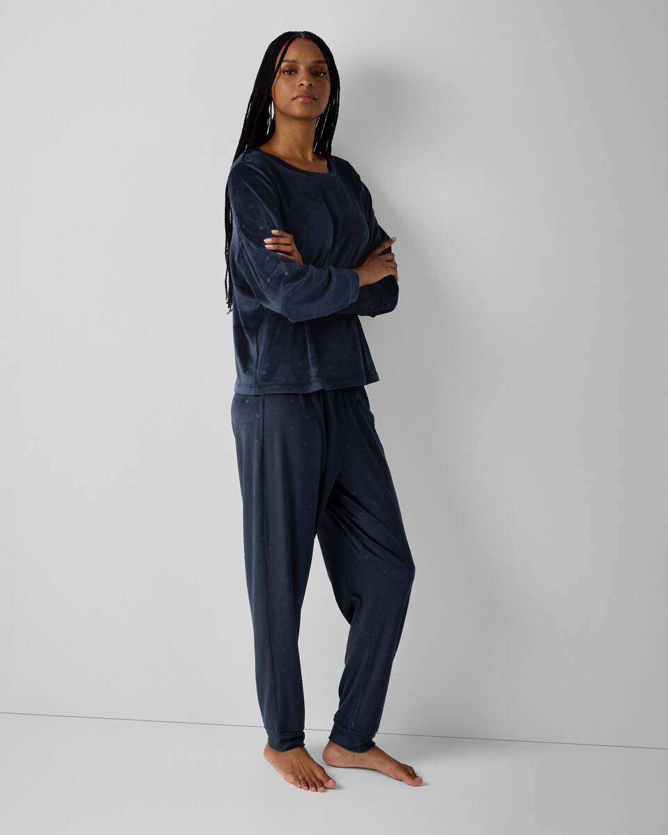 image 1 of F&F Fleece Star Pyjama Set in Navy
