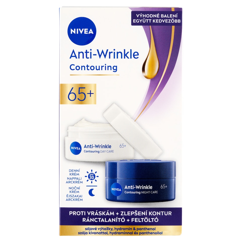 NIVEA Anti-Wrinkle Contouring nappali arckrém + éjszakai arckrém 65+ 2 x 50 ml  1. kép