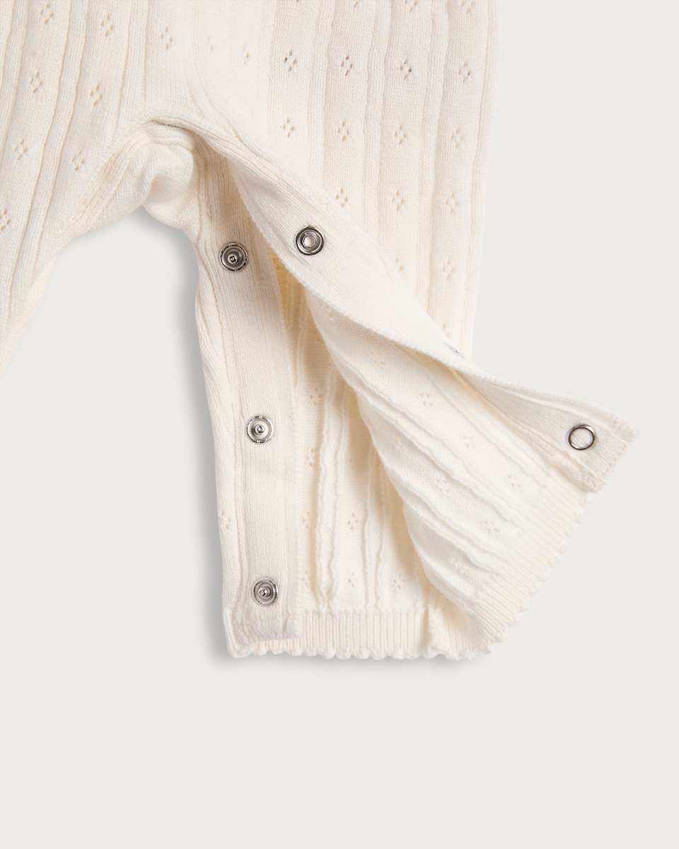image 1 of F&F Baby 2-Piece Pure Cotton Baby Knitted Romper and Hat Set in White