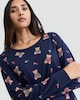 image 1 of F&F Pure Cotton Teddy Bear Print Top and Joggers Pyjamas in Navy